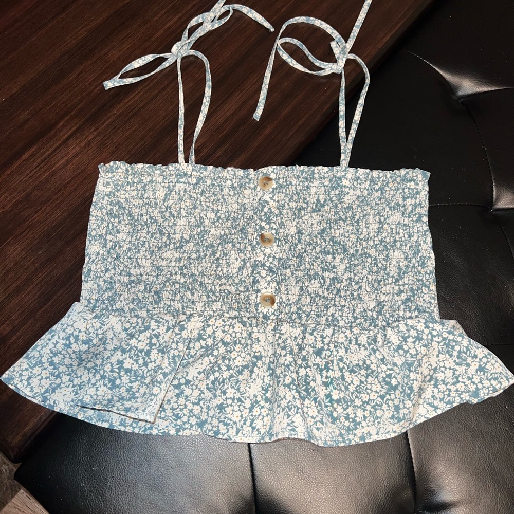 Paper Crane Blue Floral Crop Top